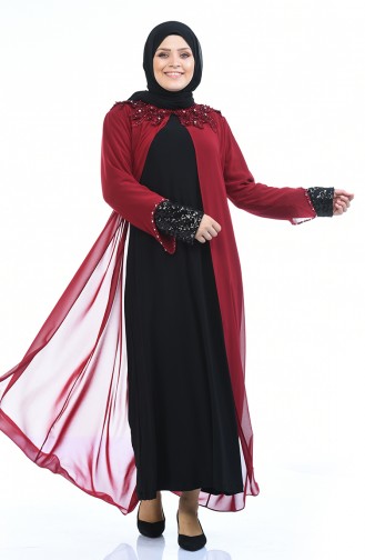 Claret Red Hijab Evening Dress 6055-04