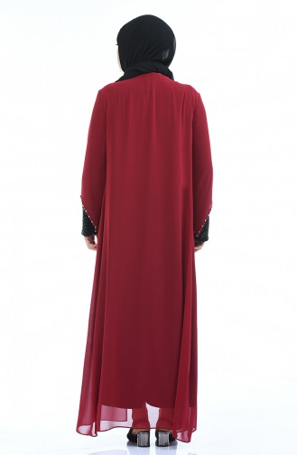 Claret Red Hijab Evening Dress 6055-04