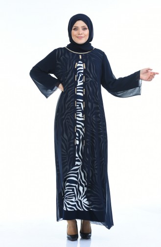 Navy Blue Hijab Evening Dress 5940-01