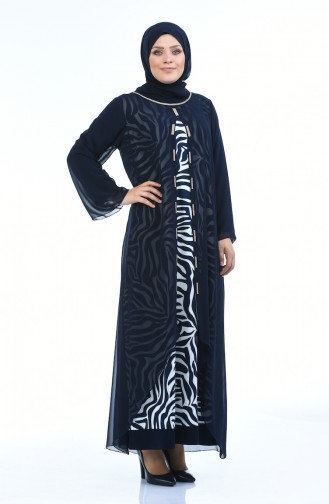 Navy Blue Hijab Evening Dress 5940-01