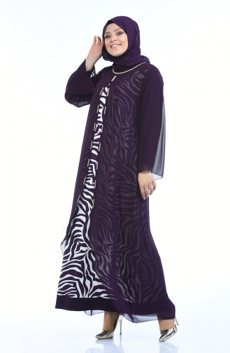 Plum Hijab Evening Dress 5940-02