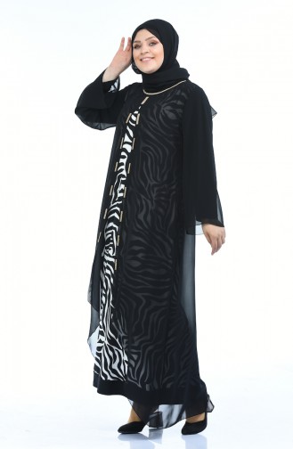 Büyük Beden Taşlı Abiye Elbise 5940-03 Siyah