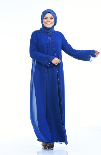 Robe de Soirée Perlées Grande Taille 6227-04 Bleu Roi 6227-04