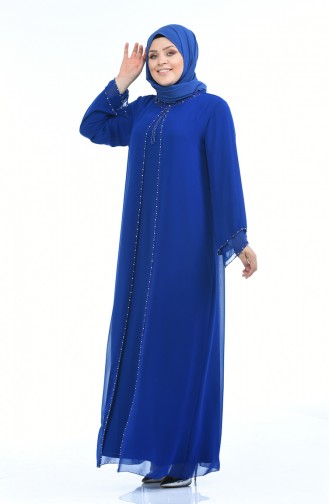 Robe de Soirée Perlées Grande Taille 6227-04 Bleu Roi 6227-04