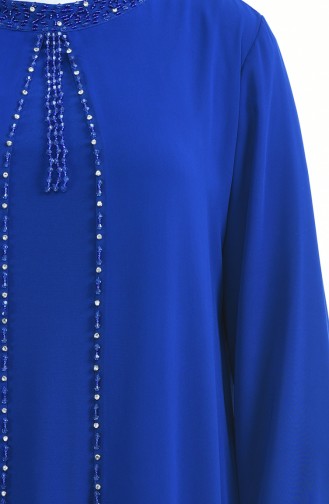 Robe de Soirée Perlées Grande Taille 6227-04 Bleu Roi 6227-04