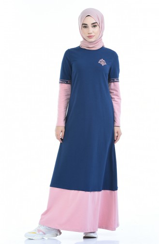 Stickerei Detailliertes Sportkleid 4066-01 Indigo Pİnk 4066-01