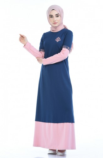 Stickerei Detailliertes Sportkleid 4066-01 Indigo Pİnk 4066-01