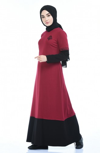 Claret Red Hijab Dress 4066-03