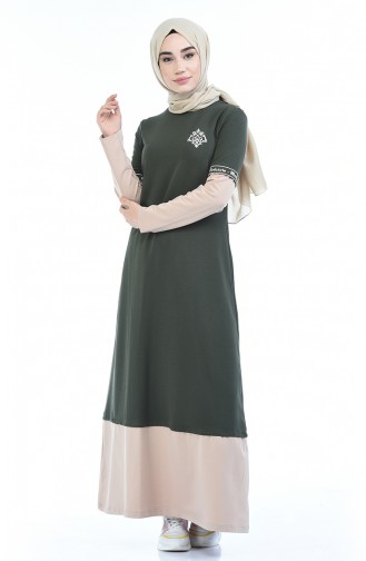 Khaki Hijab Dress 4066-06