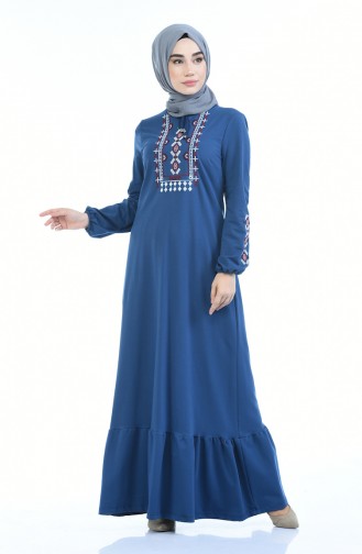 Besticktes Kleid mit Gummi  4077-02 Indigo 4077-02