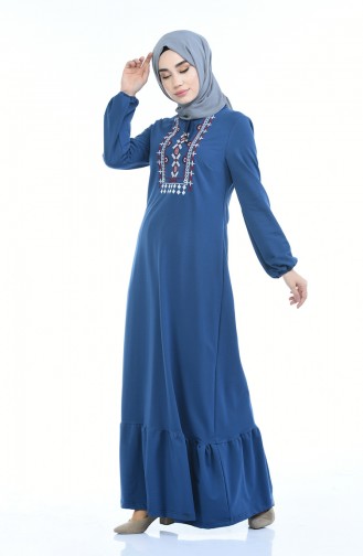 Besticktes Kleid mit Gummi  4077-02 Indigo 4077-02