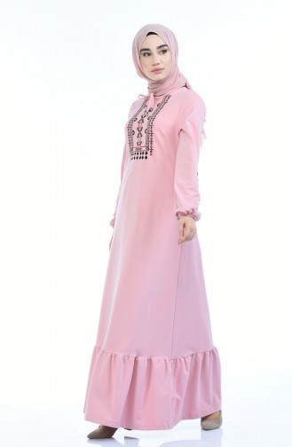 Besticktes Kleid mit Gummi 4077-03 Pink 4077-03