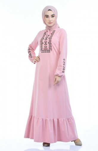 Besticktes Kleid mit Gummi 4077-03 Pink 4077-03