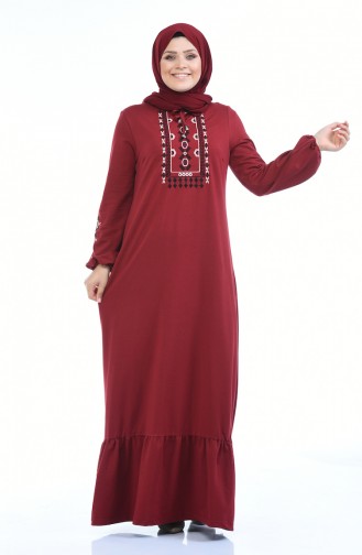 Claret Red Hijab Dress 4077-04