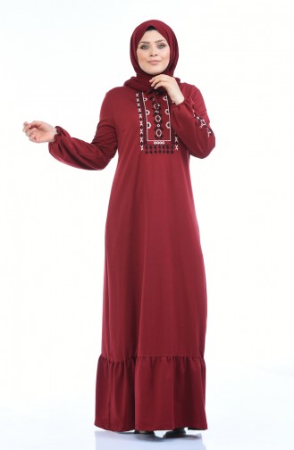 Claret Red Hijab Dress 4077-04