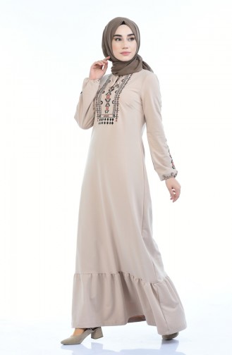 Beige Hijab Dress 4077-05