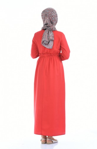 Düğme Detaylı Lastikli Elbise 6014-01 Kırmızı