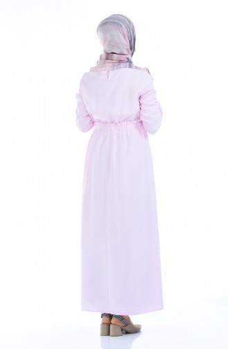 Knopf detailliertes Kleid mit Gummi  6014-03 Puder 6014-03