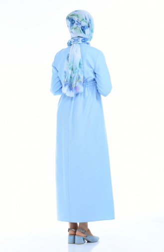 Knopf detailliertes Kleid mit Gummi  6014-04 Babyblau 6014-04