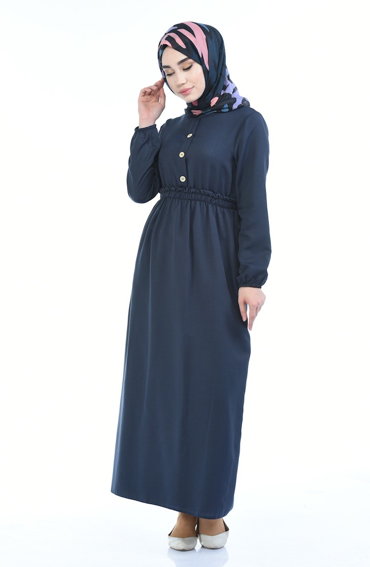 Kleid Dunkelblau Knöpfe
