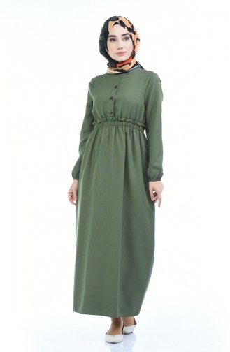 Knopf detailliertes Kleid mit Gummi 6014-08 Khaki 6014-08