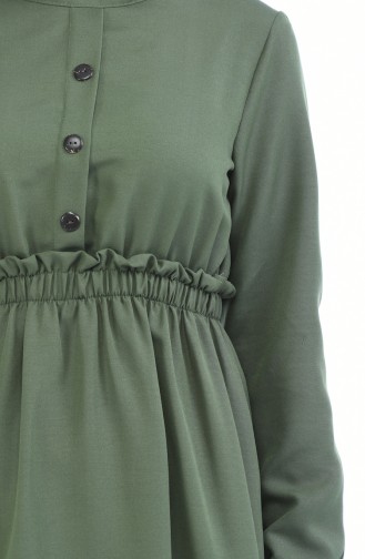 Knopf detailliertes Kleid mit Gummi 6014-08 Khaki 6014-08