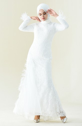 Robe de Soirée à Plumes 4702-06 Blanc 4702-06