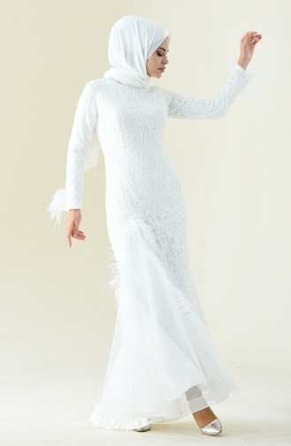 Robe de Soirée à Plumes 4702-06 Blanc 4702-06