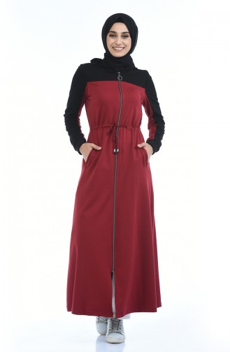 Sport Abaya mit Reissverschluss 4070-01 Schwarz Weinrot 4070-01