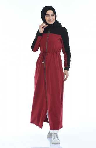 Sport Abaya mit Reissverschluss 4070-01 Schwarz Weinrot 4070-01