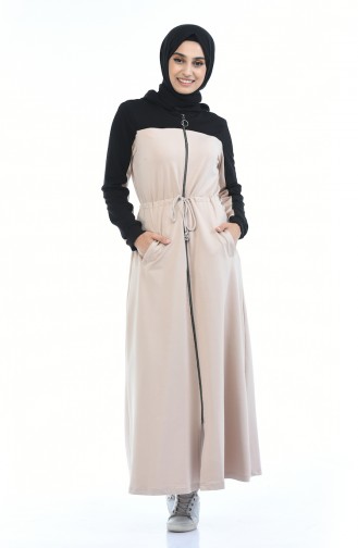 Sport Abaya mit Reissverschluss  4070-02 Schwarz Beige 4070-02