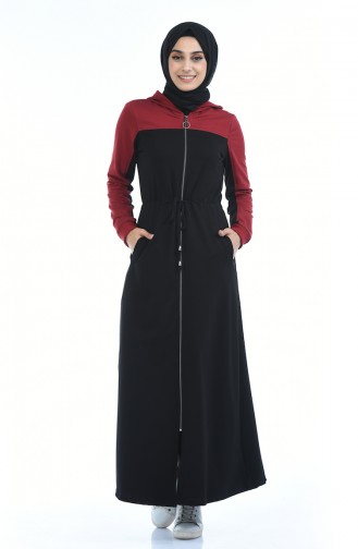 Sport Abaya mit Reissverschluss 4070-03 Weinrot Schwarz 4070-03