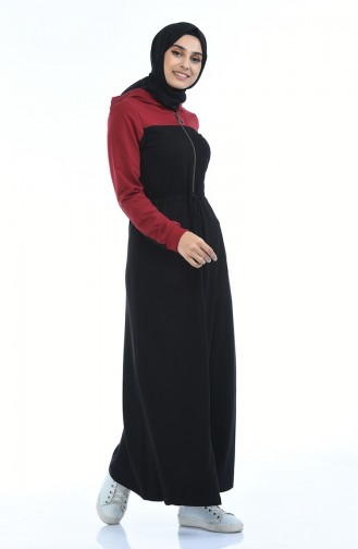 Sport Abaya mit Reissverschluss 4070-03 Weinrot Schwarz 4070-03