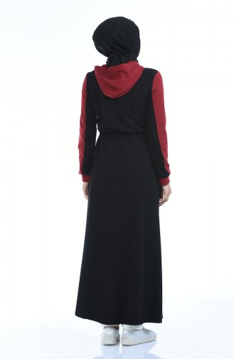 Sport Abaya mit Reissverschluss 4070-03 Weinrot Schwarz 4070-03