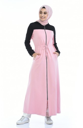 Sport Abaya mit Reissverschluss 4070-04 Schwarz Pink 4070-04