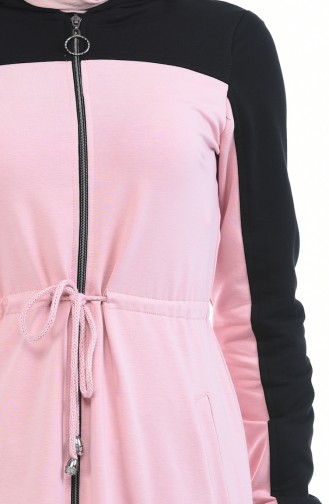 Sport Abaya mit Reissverschluss 4070-04 Schwarz Pink 4070-04