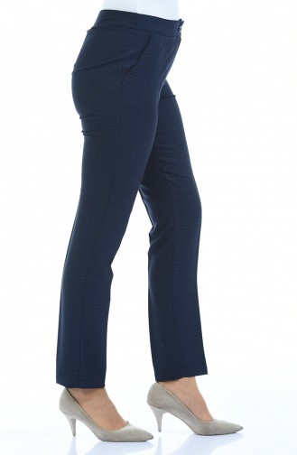 Patterned Straight-leg Trousers 4250-02 Navy Blue 4250-02