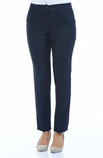 Patterned Straight-leg Trousers 4250-02 Navy Blue 4250-02