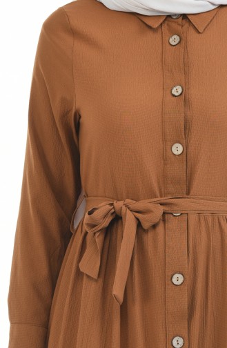 Boydan Düğmeli Büzgülü Elbise 5790-01 Taba