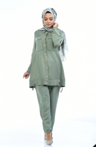 Aerobin Fabric Pocket Tunic Trousers Double Suit 5803-01 Green 5803-01