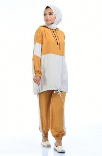 Aerobin Fabric Shirred Tunic Trousers Double Suit 5831-05 Mustard Stone 5831-05