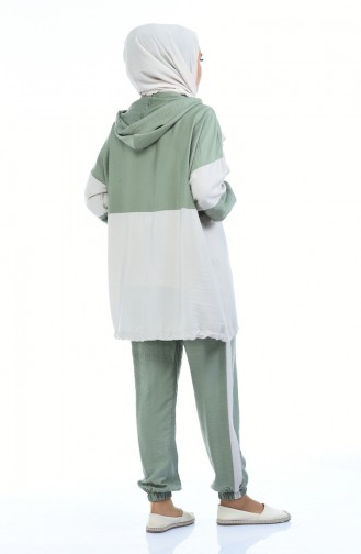 Aerobin Kumaş Büzgülü Tunik Pantolon İkili Takım 5831-06 Yeşil Taş