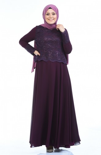 Robe de Soirée a Paillettes Grande Taille 1299-02 Pourpre 1299-02