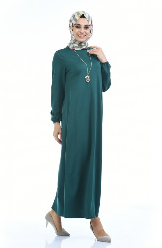 Robe avec Collier Manches élastique 0103-07 Vert emeraude 0103-07