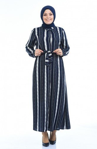 Navy Blue Hijab Dress 7647-01