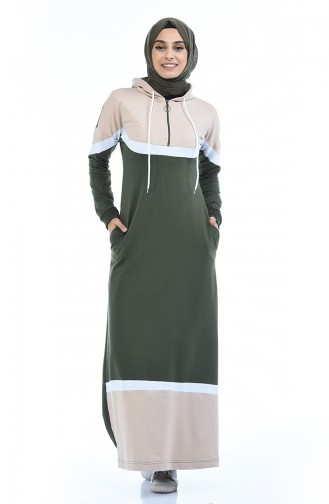 Kapüşonlu Spor Elbise 4067-04 Bej Haki