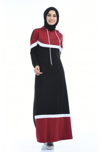 Kapüşonlu Spor Elbise 4067-09 Bordo Siyah