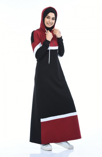 Kapüşonlu Spor Elbise 4067-09 Bordo Siyah
