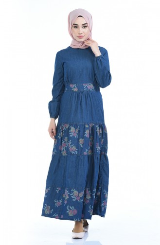 Navy Blue Hijab Dress 4068-01