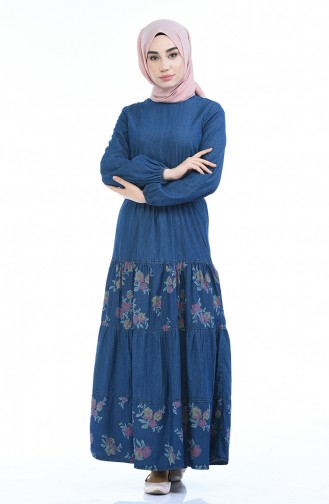 Navy Blue Hijab Dress 4068-01